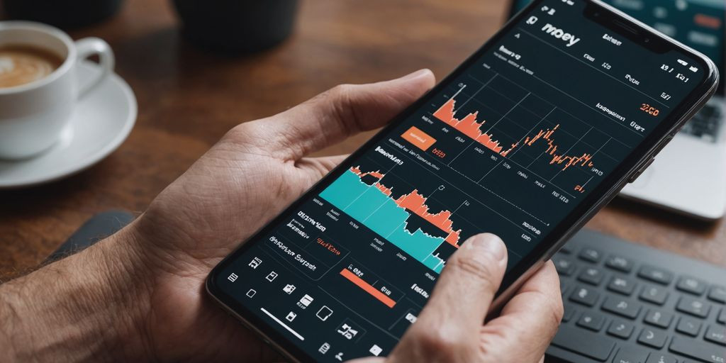 Interface do aplicativo Monefy no smartphone mostrando gráficos e tabelas financeiras.