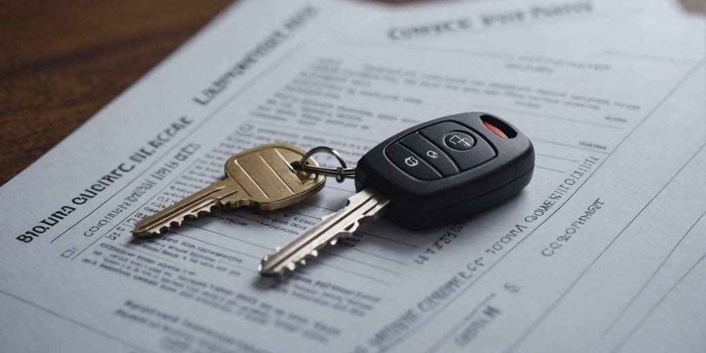 Chaves de carro e documentos de contrato para consórcios de veículos