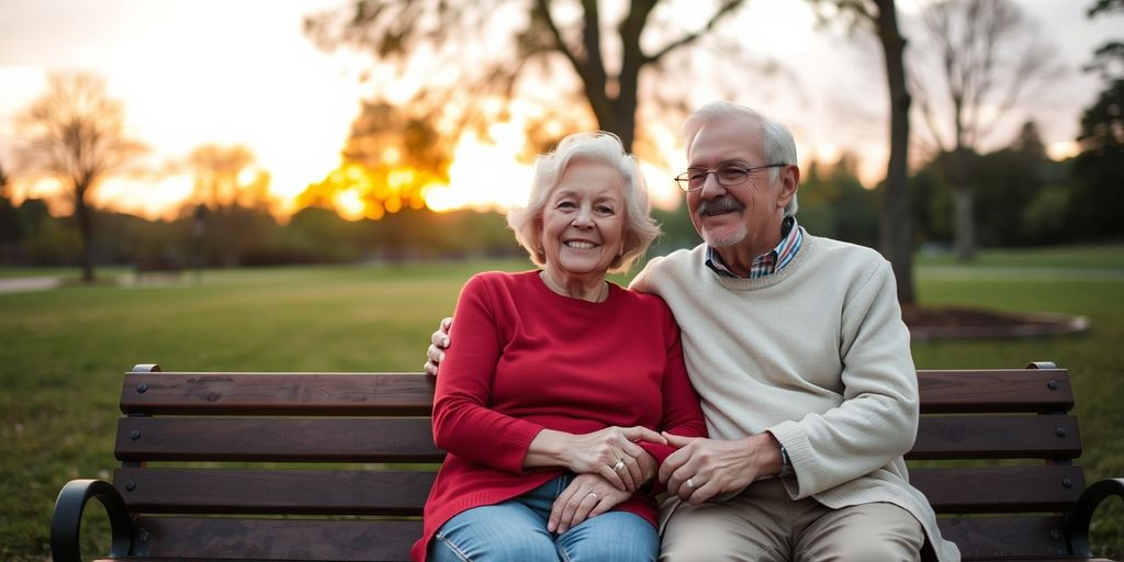 Elderly couple enjoying sunset in park