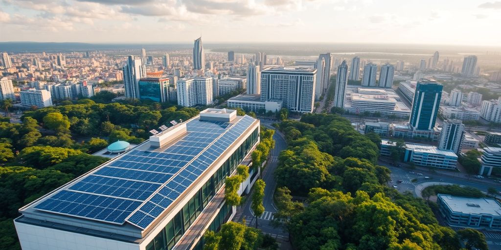 Telefônica Brasil HQ with solar panels and greenery