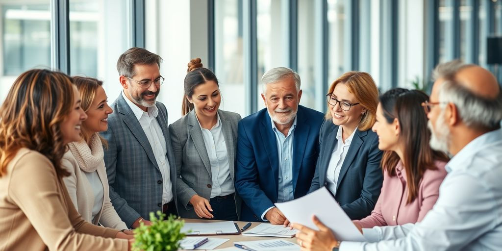 People discussing financial planning and retirement options.
