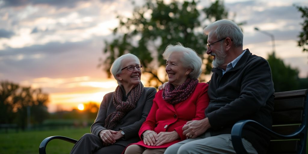Elderly couple planning future on park bench