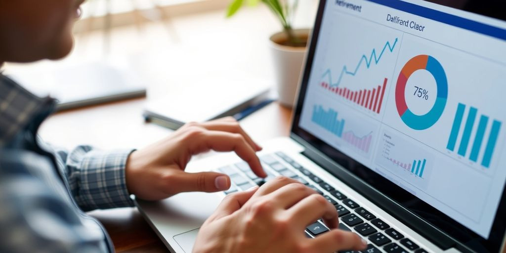 Person using laptop with financial charts