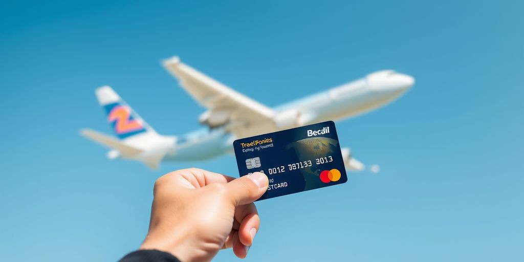 Credit card and plane taking off