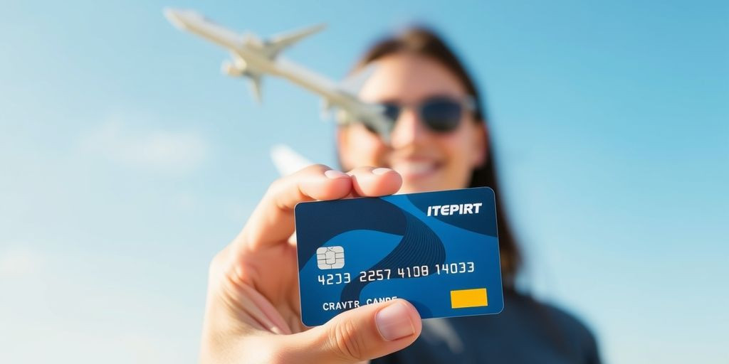 Credit card and airplane for travel rewards
