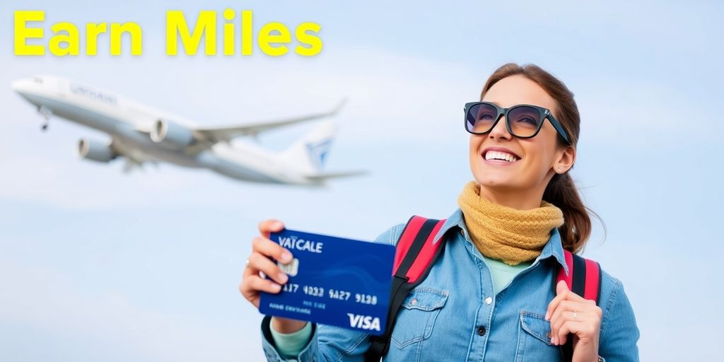 Traveler with credit card and airplane