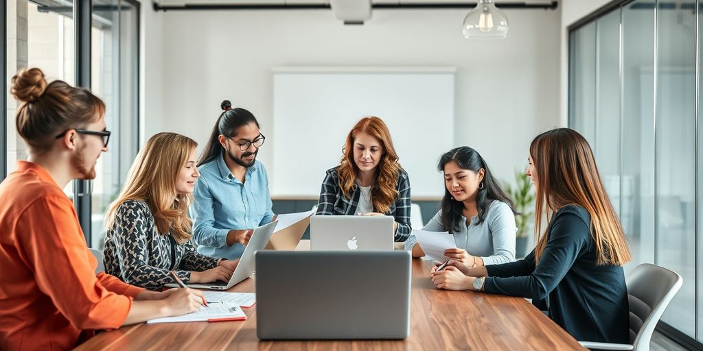Pessoas colaborando em um escritório moderno
