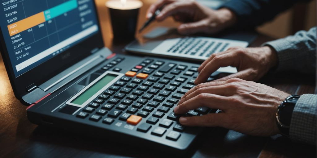 Person calculating finances on laptop for credit simulation