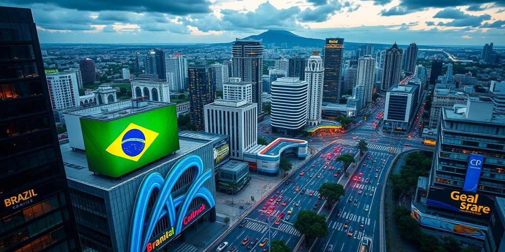 Brazilian cityscape with modern buildings and busy streets.