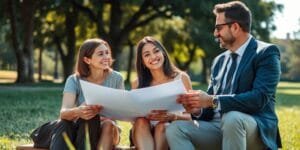 Família discutindo aposentadoria no parque