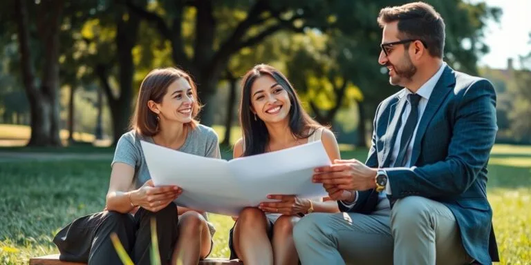 Família discutindo aposentadoria no parque