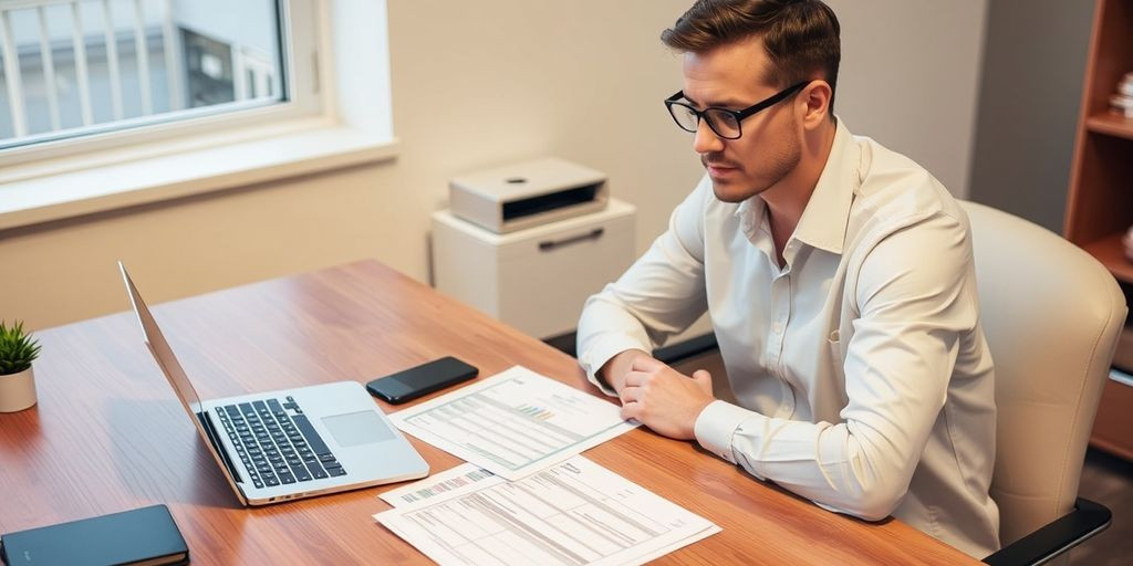 Person managing personal loan at desk with laptop.