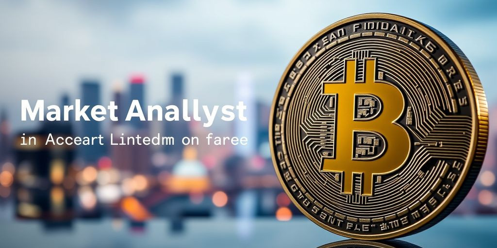 Bitcoin coin with futuristic cityscape background