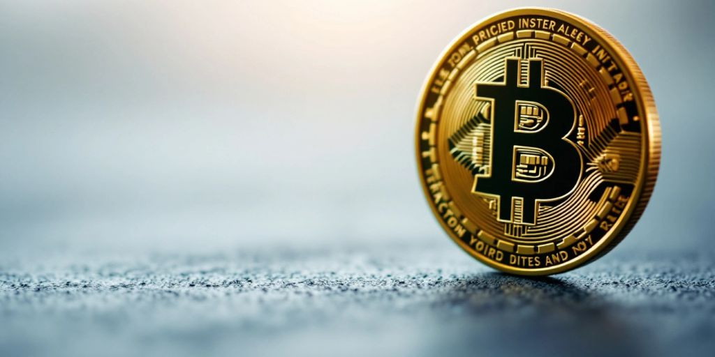 Imagem de uma moeda Bitcoin em uma superfície texturizada.