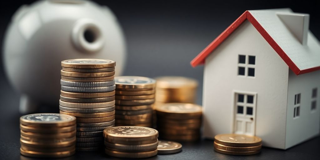 Imagem de uma casa em miniatura com moedas.
