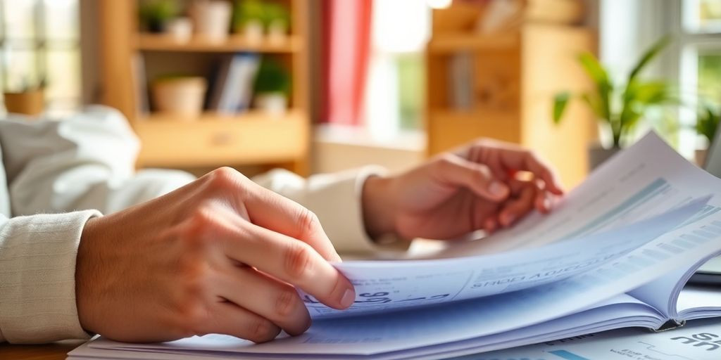 Pessoa analisando documentos financeiros.